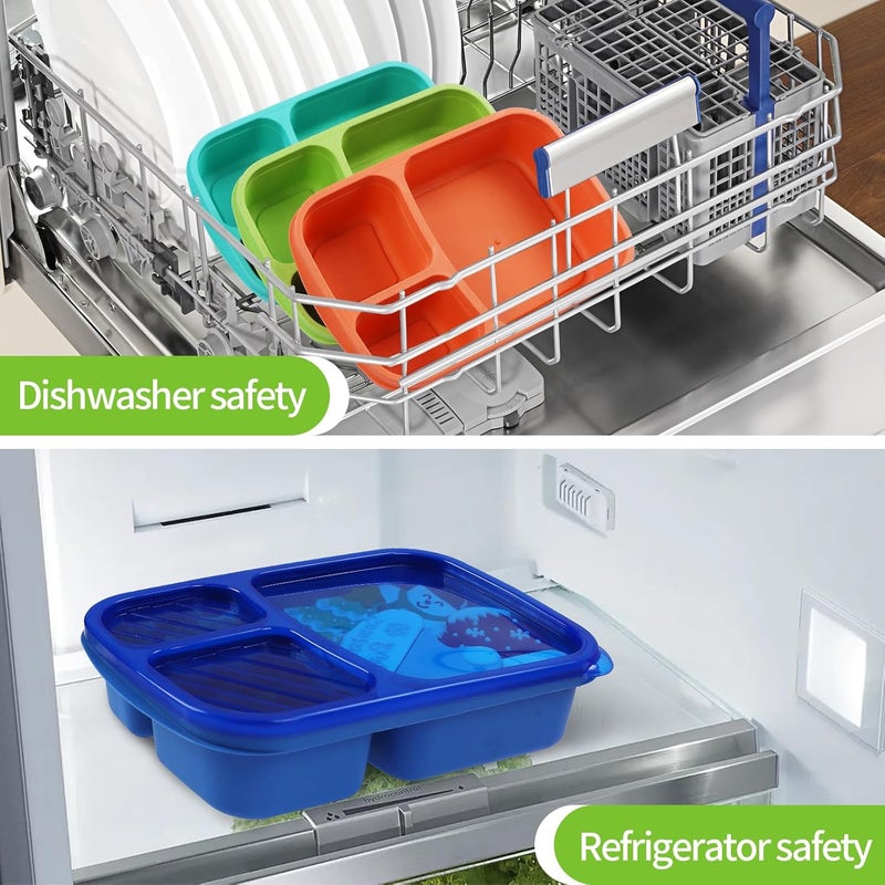 buluker 4 Pack Bento Lunch Box Set 3 Compartment Wheat Straw Meal Prep Food Storage Containers Plastic, Microwave and Dishwasher Safe（Jewel Brights） - Image 5